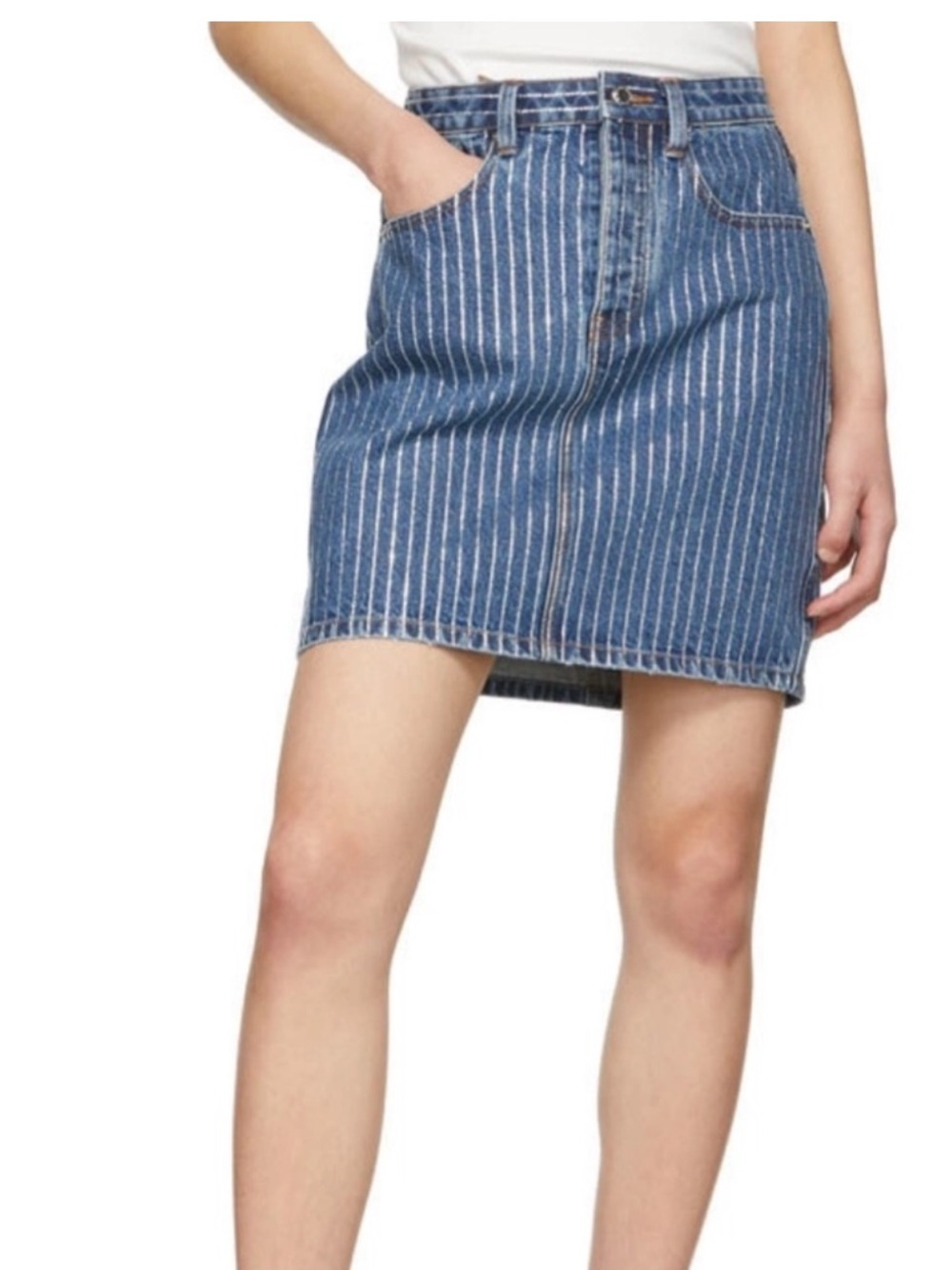 Alexander Wang Crystal Embellished Stripe Denim Skirt